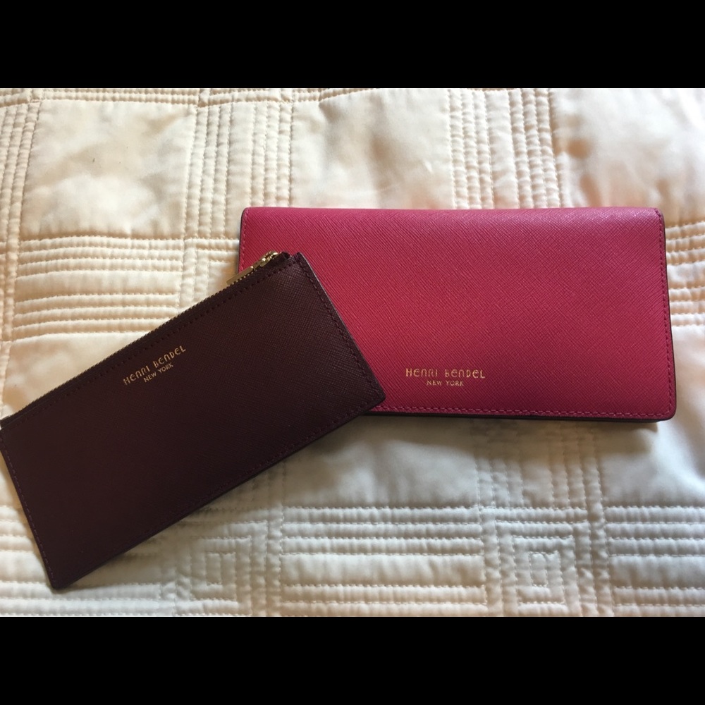 Henri Bendel Burgundy and Pink Kangaroo Wallet